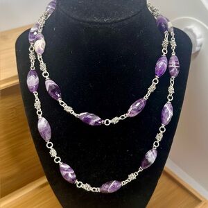MICHAEL DAWKINS Sterling Caviar Starry Night Amethyst Station Long Necklace 36"